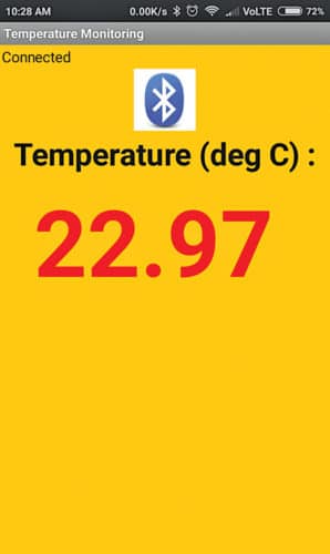 Fig. 3: Screenshot of temperature data as observed on the smartphone