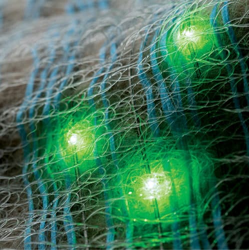 Lighting up: a woven fabric that incorporates fibre-based LEDs (Credit: https://physicsworld.com)