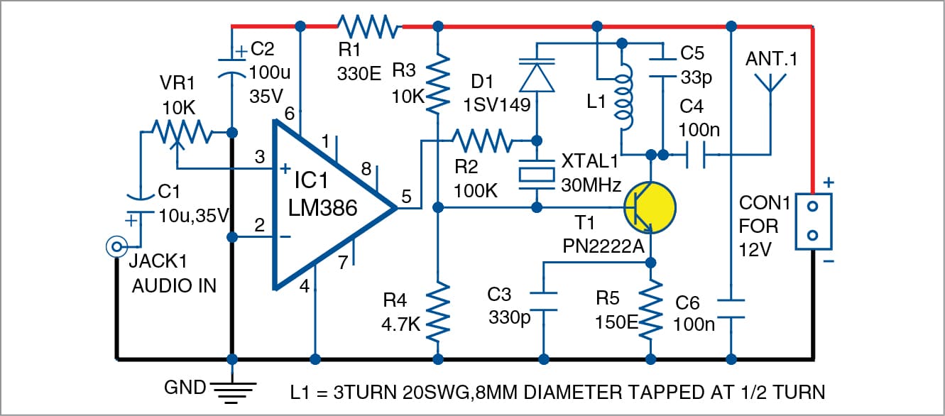 Fig. 1: Circuit diagram of the simple FM transmitter