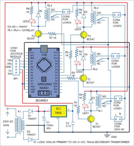 Circuit diagram of the joystick-controlled industrial automation system