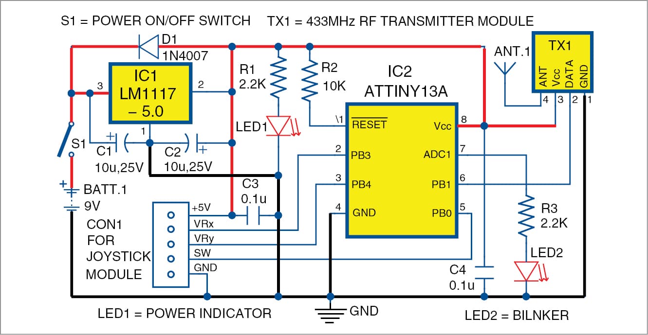 Joystick Controlled Robot Transmitter Circuit