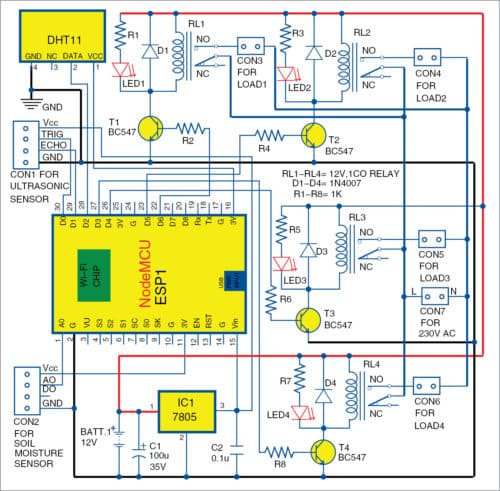 Circuit diagram of the IoT-based smart home controller