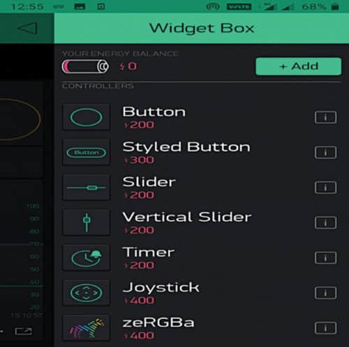 Widget box to add control buttons