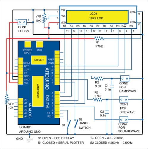 Circuit diagram of Arduino based frequency generator