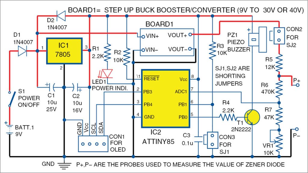 Circuit diagram of handy Zener meter