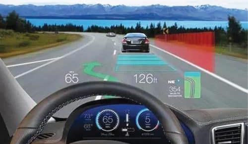 AR dashboards can identify external objects and display their information on the windshield (Credit: https://technoupdate2017.wordpress.com)