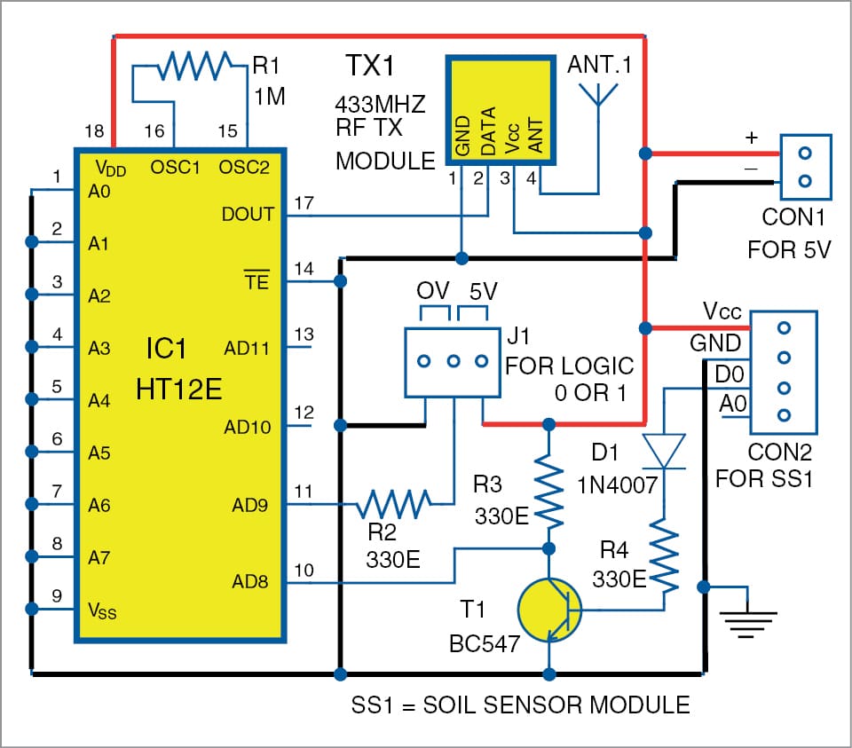 Circuit diagram of transmitter for Smart Irrigation System