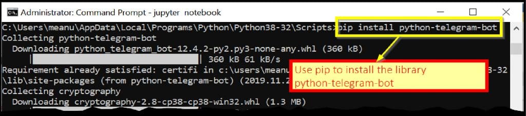 Downloading the Python library python-telegram-bot