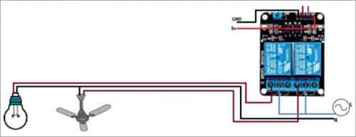 Relay connections with bulb and fan