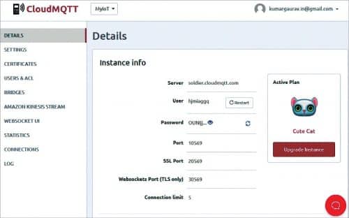 Viewing authentication in CloudMQTT for connections