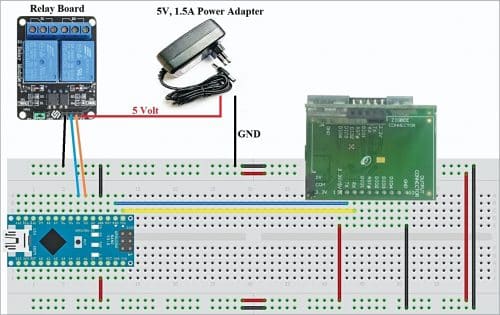 Receiver circuit wired on a breadboard