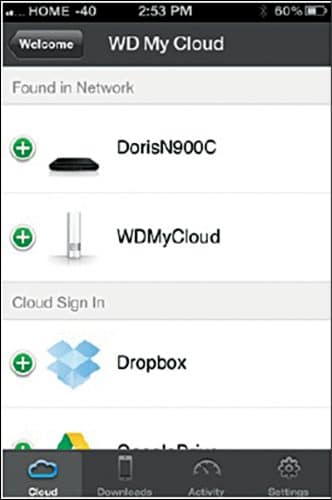 WD My Cloud app showing connected devices