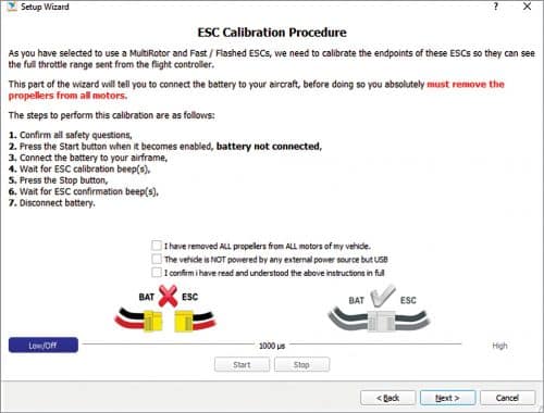 ESC calibration procedure window