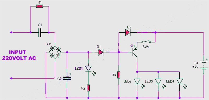 Rechargeable Inverter LED Bulb Circuit