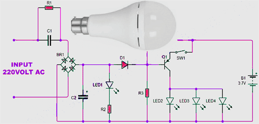 Emergency Rechargeable Inverter LED Bulb Working and Circuit