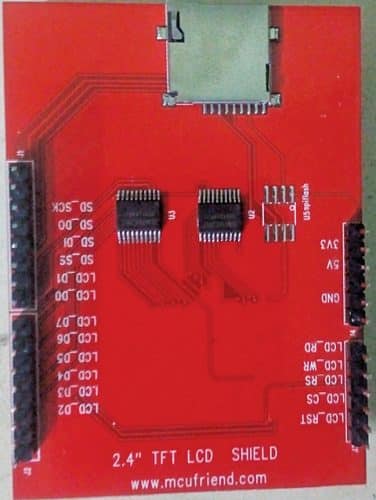 MicroSD card slot on the rear side of Arduino LCD shield