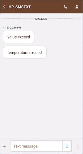 SMS showing that process temperature has exceeded the set-point