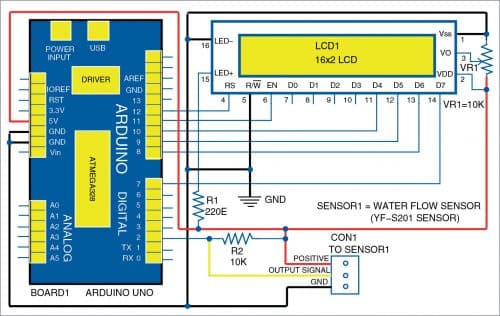 Circuit diagram of water flow meter
