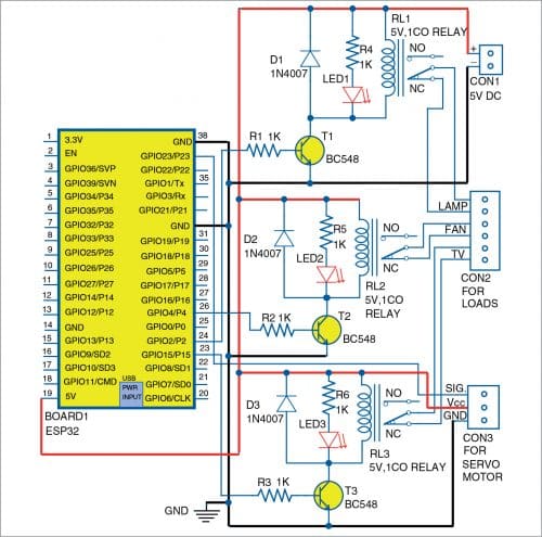 Circuit diagram for Voice Activated Home Automation System