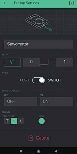 Servo motor’s setting in Blynk app