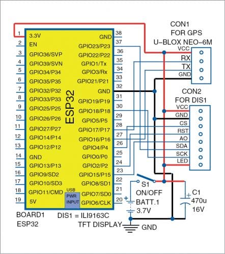 Circuit diagram of ESP32 based GPS receiver