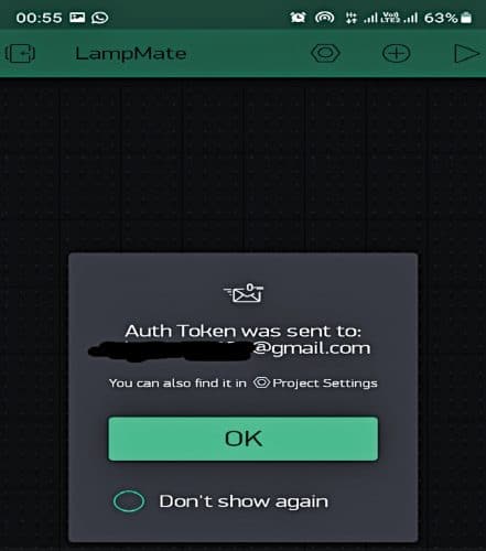 Authorisation token notification window