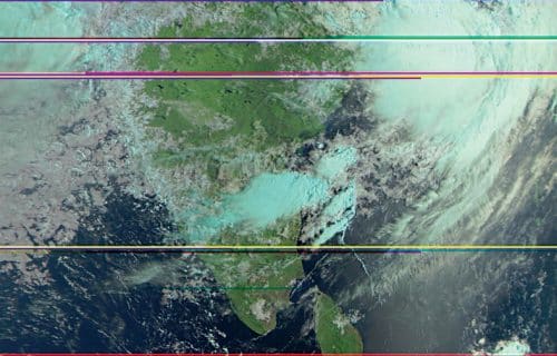 A high-resolution (1km per pixel) image received from Meteor-M2 satellite by the author