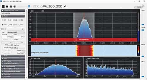 SDR# software dashboard for the RTL-SDR V3 USB dongle