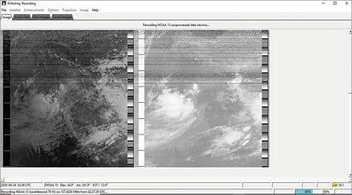 Screenshot of WXtoImg when a satellite image is being received