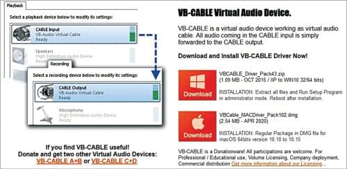 The virtual audio cable software