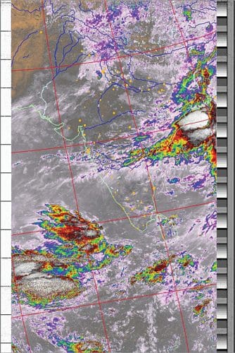 One of the processed output images is the colour-coded cloud temperatures