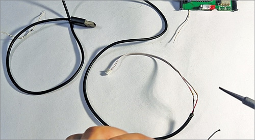Soldering the power cable to a type-A USB connector