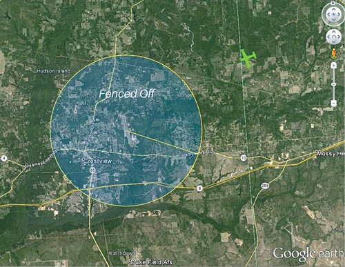 A virtual boundary superimposed on Google Earth map using geofencing (Source: www.aisc.aero)