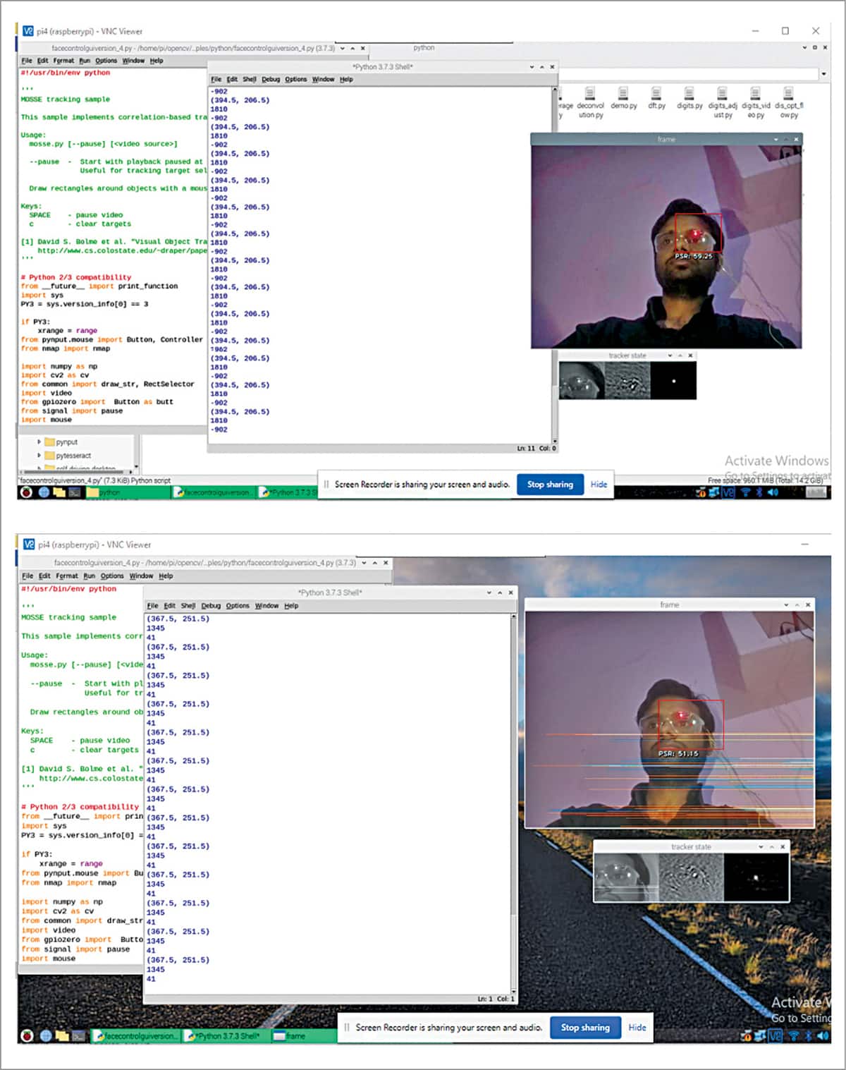 Fig. 11: Testing code and controlling GUI with an eye 