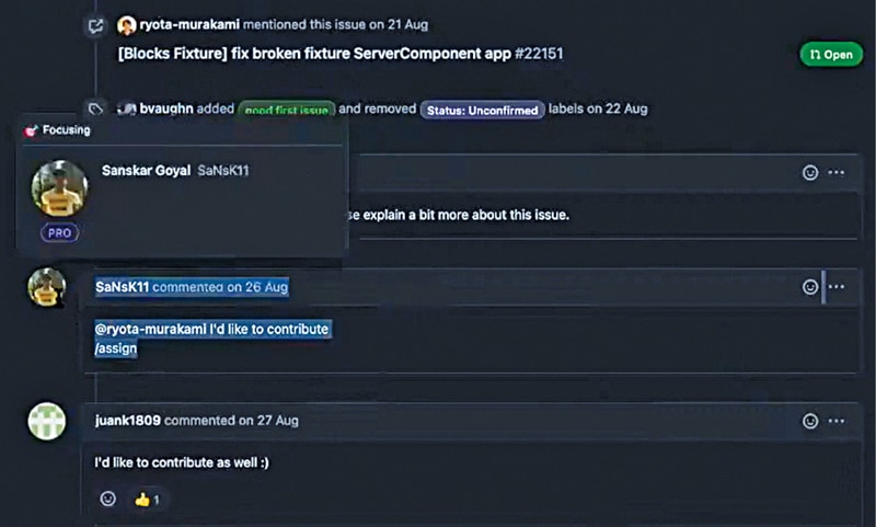 Fig. 3: Screenshot showing a user who has already taken up an issue (Credit: OSI 2021)