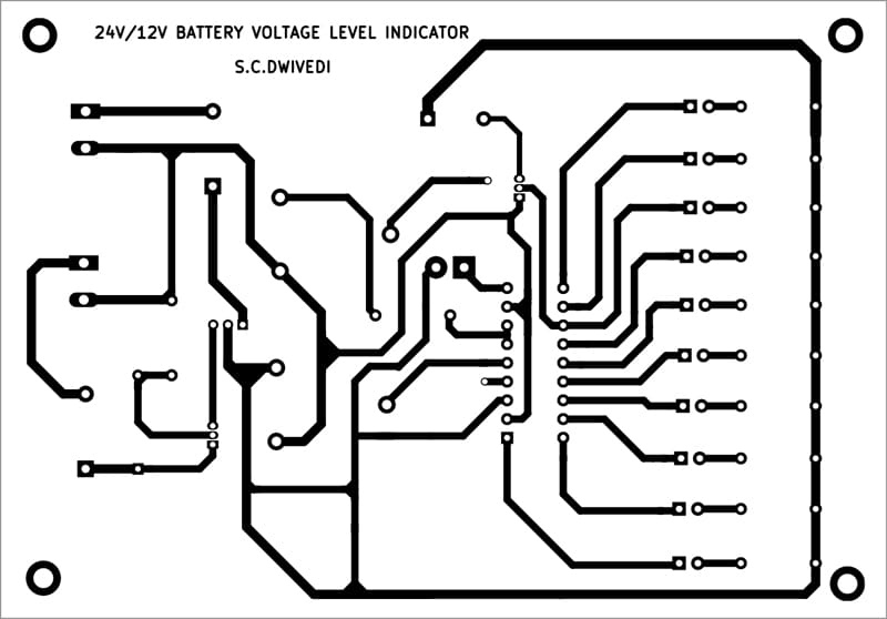Fig. 4: Single-side PCB layout of 24V/12V Battery Voltage level indicator
