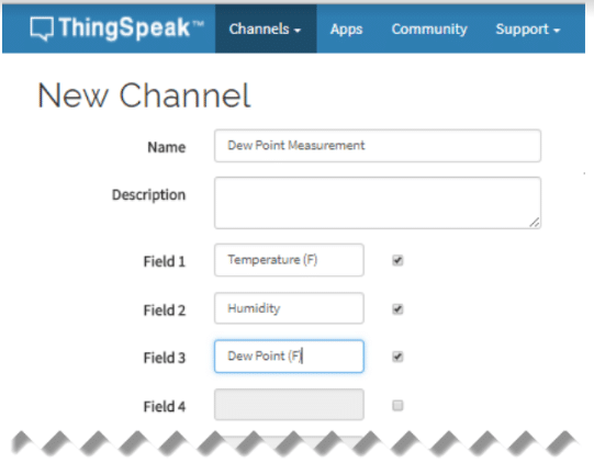 ThingSpeak new channel