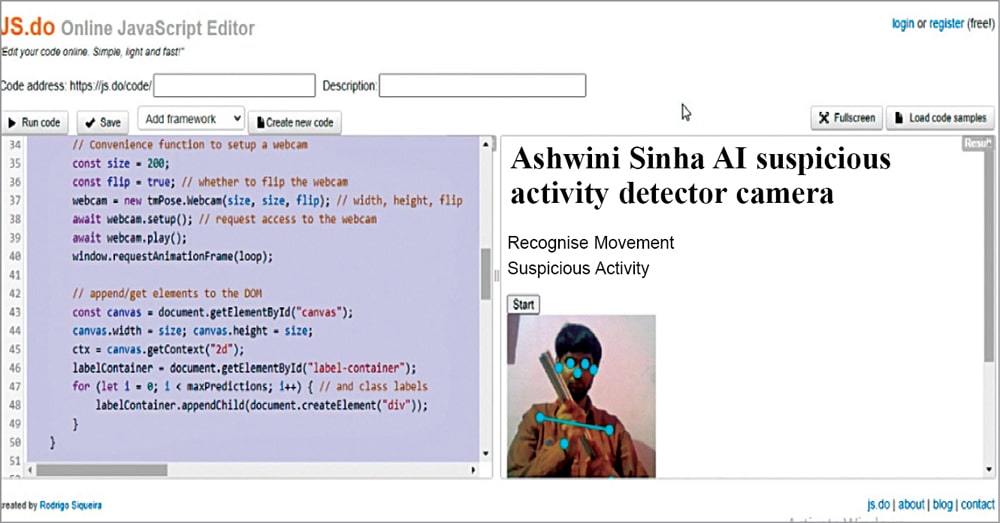 Testing AI Camera in .js online editor and compiler