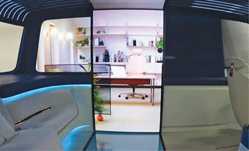 The living space of LG’s Omnipod concept car adapts to the user’s needs using a meta-environment screen