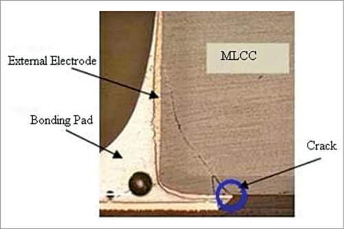 Fig. 2: MLCC crack due to vibration (Credit: AIRI Tech)
