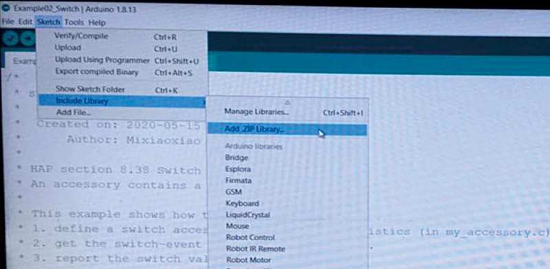 Fig. 7: Adding .Zip Library to Arduino IDE 
