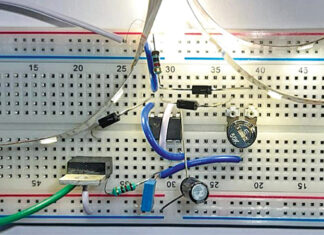 The circuit on a breadboard
