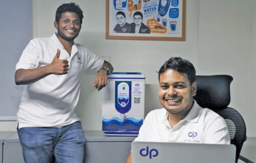 Manas and Vijay with DrinkPrime’s version 3 of water purifier