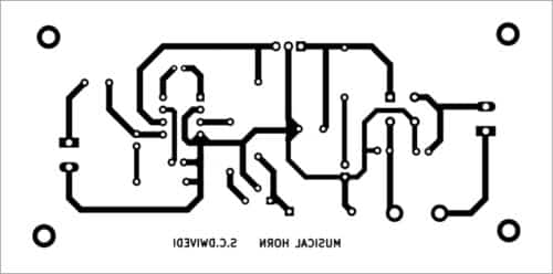Actual-size PCB of musical horn