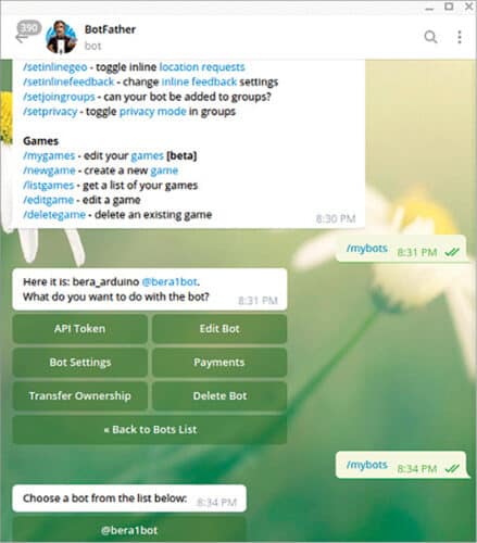 Telegram bit setting