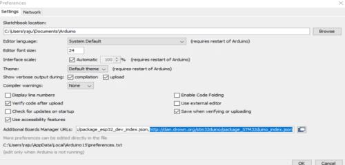 STM32 JSON link pastes in Arduino IDE Preferences