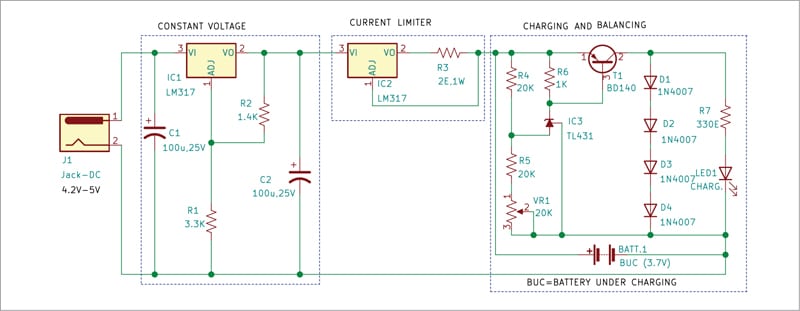 Circuit diagram of the battery charger 