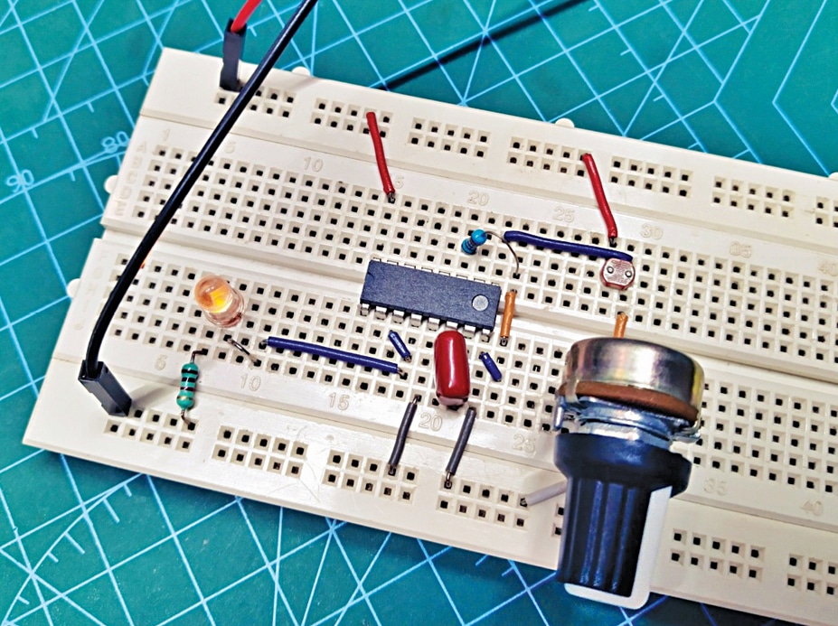 Fig. 6: VFC module using LDR wired on a breadboard