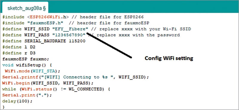 Code snippet setting Wi-Fi and password 