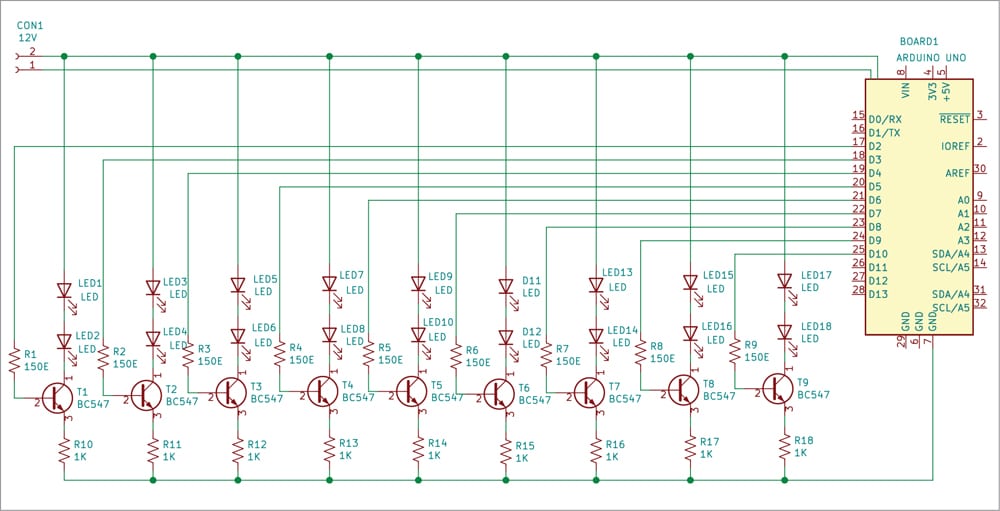Fig. 3: Circuit diagram for 18 LEDs